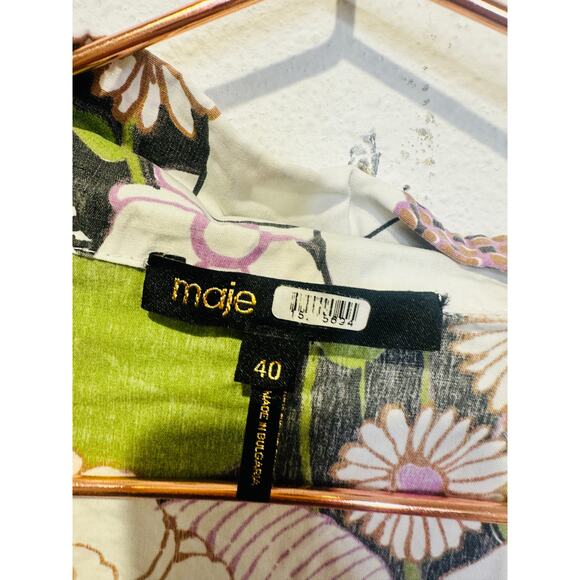 MAJE Rafleur Large Floral Print Mini Puff Sleeve Baby Doll Mini Dress Size 40 - Picture 5 of 12